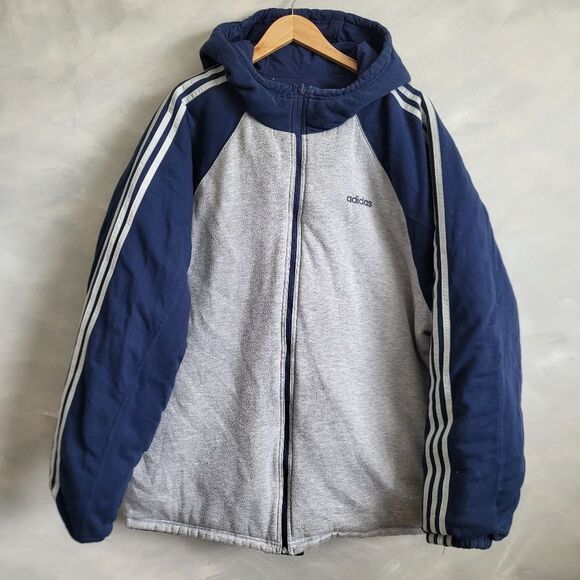 Vintage Adidas Padded Reversible Hood Jacket Size XL Blue Gray - Picture 2 of 14